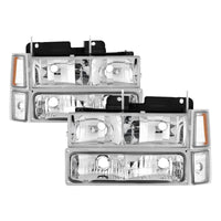 SPYDER Xtune Chevy Suburban 94-98 Headlights w/ Corner & Parking Lights 8pcs Chrome HD-JH-CCK88-AM-C-SET
