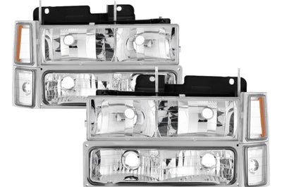 SPYDER Xtune Chevy Suburban 94-98 Headlights w/ Corner & Parking Lights 8pcs Chrome HD-JH-CCK88-AM-C-SET