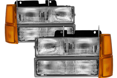 SPYDER Xtune Chevy Suburban 94-98 Headlights w/ Corner & Parking Lights 8pcs - OEM HD-JH-CCK94-OE-C-SET