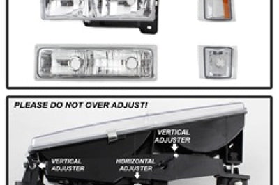 SPYDER Xtune Chevy Suburban 94-98 Headlights w/ Corner & Parking Lights 8pcs Chrome HD-JH-CCK88-AM-C-SET