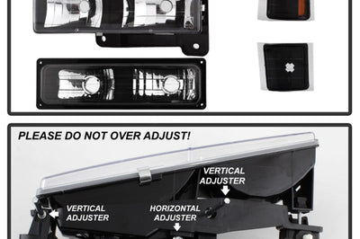 SPYDER Xtune Chevy Suburban 94-98 Headlights w/ Corner & Parking Lights 8pcs Black HD-JH-CCK88-AM-BK-SET