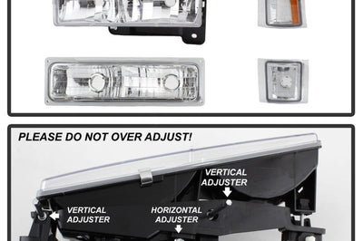 SPYDER Xtune Chevy Suburban 94-98 Headlights w/ Corner & Parking Lights 8pcs Chrome HD-JH-CCK88-AM-C-SET