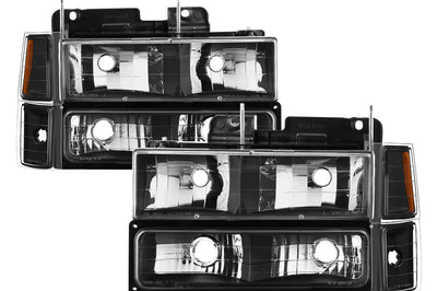SPYDER Xtune Chevy Suburban 94-98 Headlights w/ Corner & Parking Lights 8pcs Black HD-JH-CCK88-AM-BK-SET