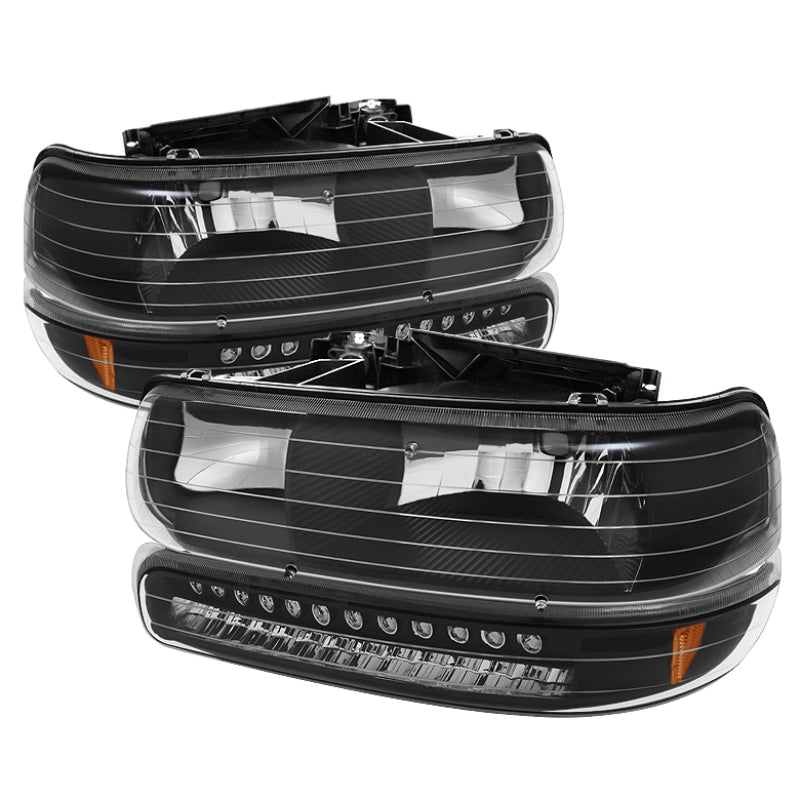 SPYDER Xtune Chevy TahOE 00-06 Headlights w/ LED Bumper Lights Amber Black HD-JH-CSIL99-LED-SET-BK