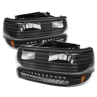 SPYDER Xtune Chevy TahOE 00-06 Headlights w/ LED Bumper Lights Amber Black HD-JH-CSIL99-LED-SET-BK