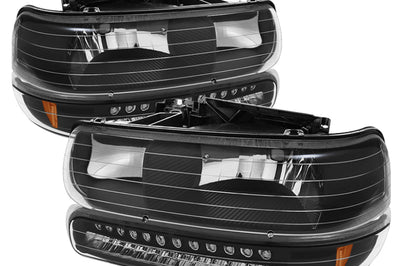 SPYDER Xtune Chevy TahOE 00-06 Headlights w/ LED Bumper Lights Amber Black HD-JH-CSIL99-LED-SET-BK