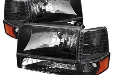 SPYDER Xtune Ford F150/Bronco 92-96 Headlights w/Corner Bumper 6pcs Amber- Black HD-JH-FB92-SET-AM-BK - Lights