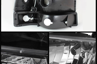 SPYDER Xtune Ford F150/Bronco 92-96 Headlights w/Corner Bumper 6pcs Amber- Black HD-JH-FB92-SET-AM-BK - Lights