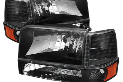 SPYDER Xtune Ford F150/Bronco 92-96 Headlights w/Corner Bumper 6pcs Amber- Black HD-JH-FB92-SET-AM-BK - Lights