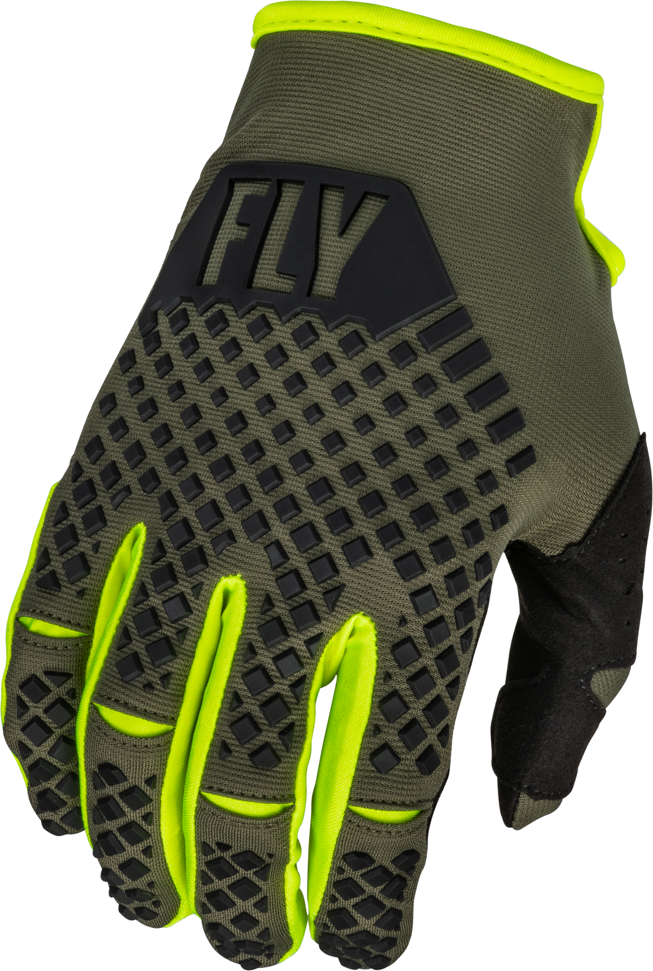 Fly Racing Youth Kinetic Gloves Red/grey Ys - Olive Green/Hi-Vis Yellow / Large - Apparel Collection