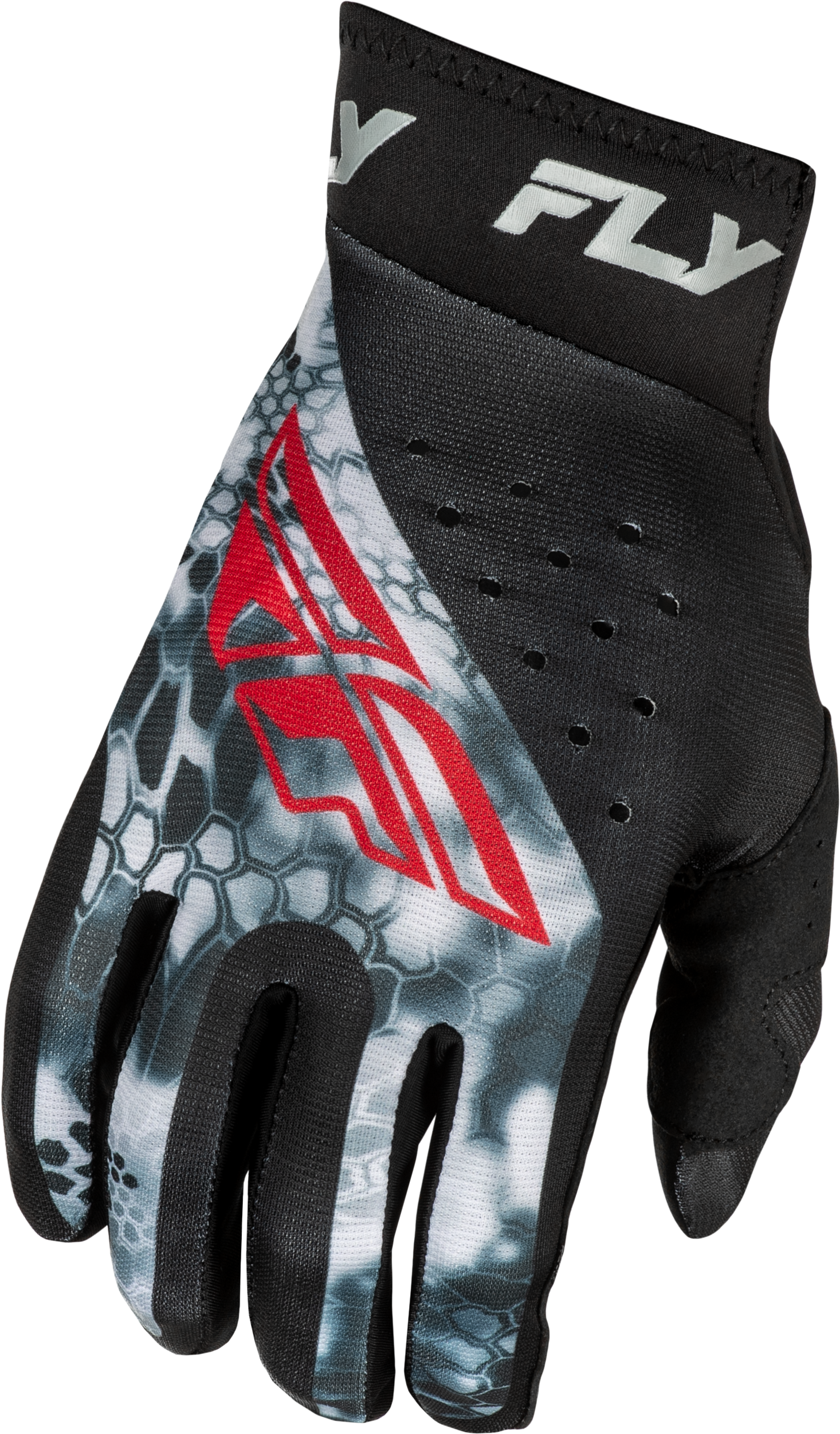 Fly Racing Youth Pro Lite Kryptek Gloves Black/red/grey Yl - Black/Red/Grey / Large