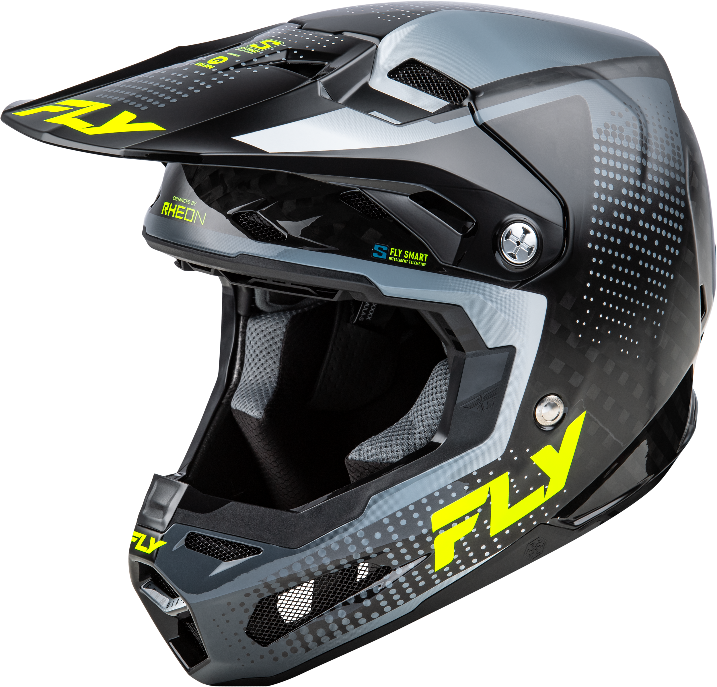FLY RACING Yth Formula S Carbon Protocol Hlmt Blk Carbon/Grey/Hi Vis Yl